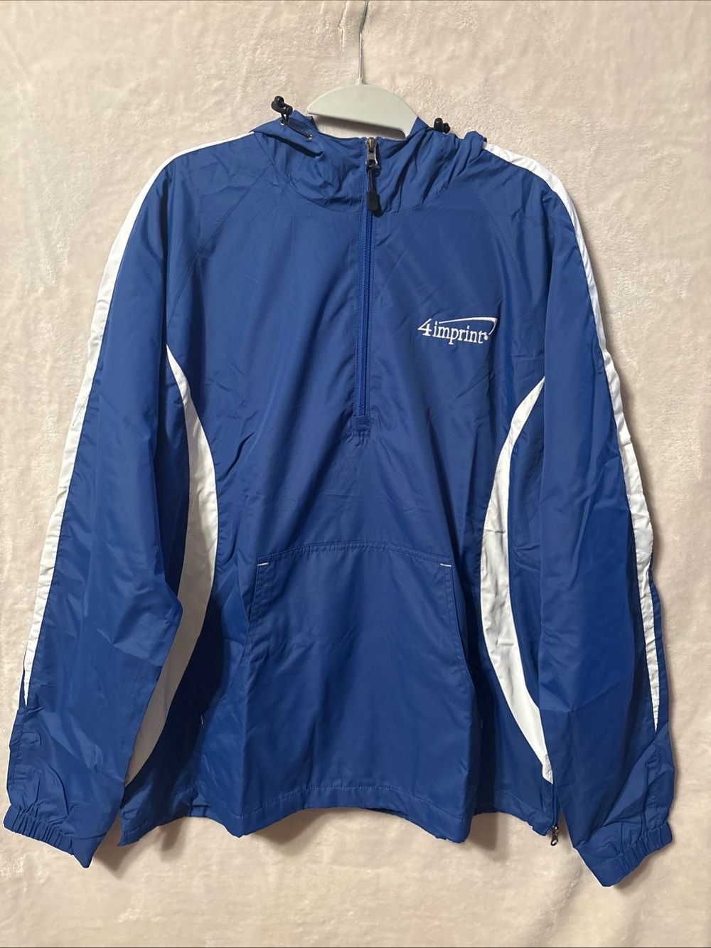 NWT Sport-Tek Blue and White Pullover Windbreaker with Hood